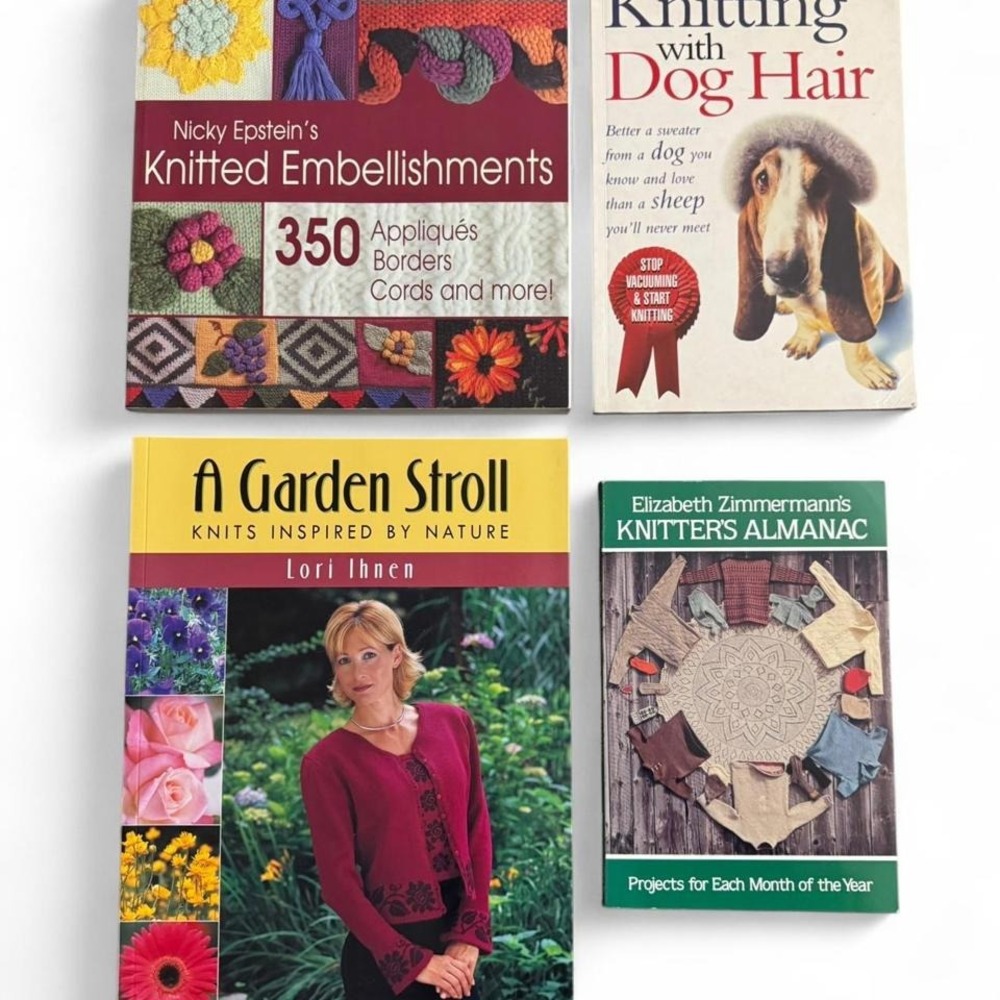 Lot of four paperback knitting books with patterns and DIY instructions